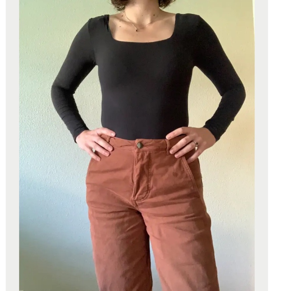 Quince Second Skin Square Neck Long Sleeve Bodysuit New Black